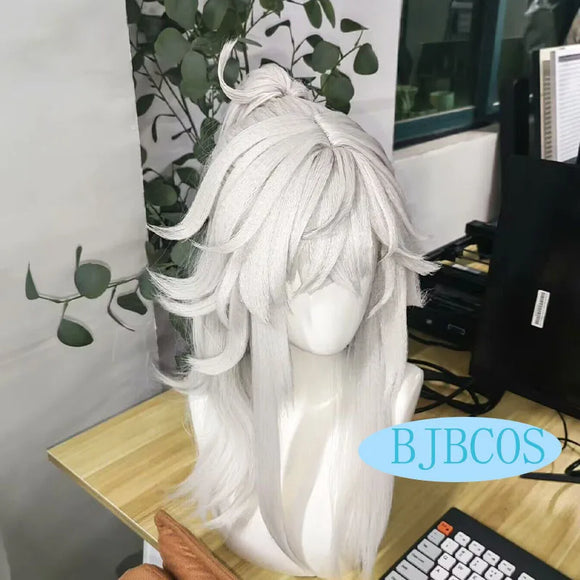 Custom Styled Jing Yuan Cosplay Wig  Honkai Star Rail Silver White Wig 50cm Game Cosplay Wigs Heat Resistant Synthetic Wigs
