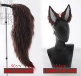 [Styled] Fugue Tingyun Cosplay Wig HSR Brown Dark Red Wig Heat Resistant Synthetic Hair Tail Ears