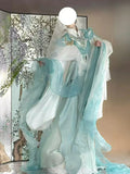 Ashes of the Kingdom‌ Chen Dengshu Wang cosplay costume with antique style embroidery and blue-green printing