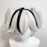 [Styled] Wuthering Waves Camellya Cosplay Wig 30cm Short Hair with Double Ponytail Silver White Black Wig Cosplay Anime Hair