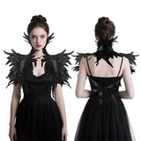 Natural Feather Cape Maleficent Costume Women Gothic Lacing Shawl Shrug Collar Feather Cape Halloween Cosplay Christmas Party