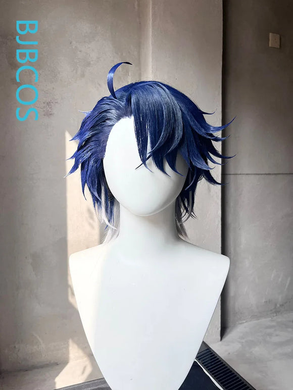 [Styled] Honkai Star Rail Sampo Koski Cosplay Wig 33cm Dark Blue Silver White Gradient Wigs Heat Resistant Synthetic Hair