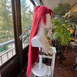 [Styled Wig]Universal Pink Antique Style Long Hair With High Ponytail Clip Anime Game Cosplay Fluffy Wig For Halloween Party