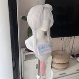 [Styled] Anime Cosmic Princess Kaguya Yachiyo Runami Cosplay Wig Silver-grey Long Ponytail with High Half-up Bun Wigs