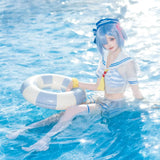 【In Stock】Rem Cosplay Costume Re:Life in A Different World From Zero Women Sexy Summer Beach Mesh Suit Sailor Uniform XS-3XL