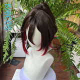 [Styled] Fugue Tingyun Cosplay Wig HSR Brown Dark Red Wig Heat Resistant Synthetic Hair Tail Ears