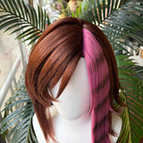 [Styled Wig]Brown Mixed Pink Medium Cosplay Wig Game Anime Women Short Hair Highlighted Streaks Wolf Tail Role Play Halloween