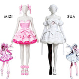 【In Stock】Sua Mizi Cosplay Costume Anime Alien Stage Women White Pink Dress Set Stage Outfit Halloween Carnival Party Roleplay