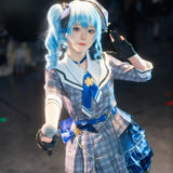 【In Stock】Hoshimachi Suisei Cosplay Costumes Anime VTuber Women Gray Plaid Dress Prop Full Set Uniform Halloween Christmas