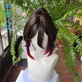 [Styled] Fugue Tingyun Cosplay Wig HSR Brown Dark Red Wig Heat Resistant Synthetic Hair Tail Ears