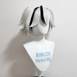 [Styled] Wuthering Waves Camellya Cosplay Wig 30cm Short Hair with Double Ponytail Silver White Black Wig Cosplay Anime Hair