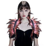 Natural Feather Cape Maleficent Costume Women Gothic Lacing Shawl Shrug Collar Feather Cape Halloween Cosplay Christmas Party