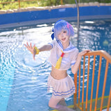 【In Stock】Rem Cosplay Costume Re:Life in A Different World From Zero Women Sexy Summer Beach Mesh Suit Sailor Uniform XS-3XL