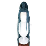 [Styled Wig]Ashes of the Kingdom‌ Ancient style Hanfu Zhang Liao cos three pointed high ponytail blue-green wig set