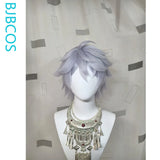 [Styled Wig]Enzo Cosplay Wig Game Roco Kingdom Gray Blue Flipped Short 42CM Hair Realistic Scalp Wig Cosplayer Halloween Party