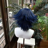[Styled Wig]Noodle Cosplay Wig Women Blue Synthetic Short Hair With Bangs Anime Game Cosplay Fluffy Heat Resistant Wig For Daily