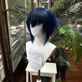 [Styled Wig]Noodle Cosplay Wig Women Blue Synthetic Short Hair With Bangs Anime Game Cosplay Fluffy Heat Resistant Wig For Daily