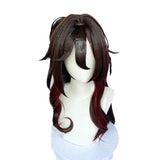 [Styled] Fugue Tingyun Cosplay Wig HSR Brown Dark Red Wig Heat Resistant Synthetic Hair Tail Ears