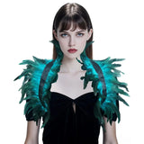 Natural Feather Cape Maleficent Costume Women Gothic Lacing Shawl Shrug Collar Feather Cape Halloween Cosplay Christmas Party