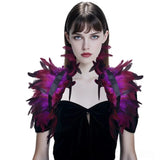 Natural Feather Cape Maleficent Costume Women Gothic Lacing Shawl Shrug Collar Feather Cape Halloween Cosplay Christmas Party