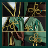Venti Five Song ImmortalsCosplay Costume Genshin Impact Cuiguang Green Kimono Cape Outfit White Puff Sleeve Shirt Full Set