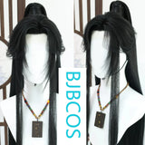 [Styled Wig]Antique Hanfu Male Youth Lang Lace Front Wig Ink Burning Universal Wig Set Half Tie Ponytail