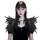 Natural Feather Cape Maleficent Costume Women Gothic Lacing Shawl Shrug Collar Feather Cape Halloween Cosplay Christmas Party