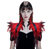 Natural Feather Cape Maleficent Costume Women Gothic Lacing Shawl Shrug Collar Feather Cape Halloween Cosplay Christmas Party