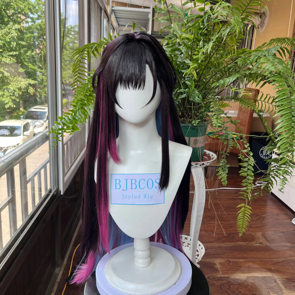 [Styled] Helektra Cosplay Wig Hysilens 96cm Black Purple Blue Mixed Wig Cosplay Heat Resistant Synthetic Wig for Halloween Costu
