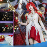 【In Stock】Himeko Cosplay Costume Game Honkai Star Rail HSR Women White And Red Dress Full Set Carnival Uniform Halloween Party‌