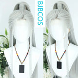 [Styled Wig]Versatile Wig Cosplay Long Silvery Hair Bun Antique Style Versatile NPC Shaped COS Hair Set Halloween Party Wig