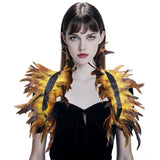 Natural Feather Cape Maleficent Costume Women Gothic Lacing Shawl Shrug Collar Feather Cape Halloween Cosplay Christmas Party