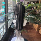 [Styled] Wuthering Waves Qiuyuan Cosplay Wig Black Grey Long Hair 80cm Halloween Party for Women Men Carnival Festival Hair