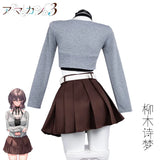 Yanagi Shion Cosplay Costume Game ‌Amakano3‌ Sweet Girlfriend Japanese-style JK Skirt Grey Tops Uniform Woman Sexy Daily Suit