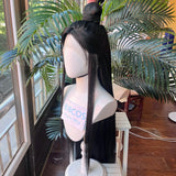 [Styled Wig]Lan WangJi Cosplay Wig Lan Wangji Anime Mo Dao Zu Shi Cosplay Lace Front Hair 90cm Black For Men Halloween Play Role