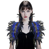 Natural Feather Cape Maleficent Costume Women Gothic Lacing Shawl Shrug Collar Feather Cape Halloween Cosplay Christmas Party