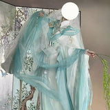 Ashes of the Kingdom‌ Chen Dengshu Wang cosplay costume with antique style embroidery and blue-green printing