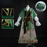 Venti Five Song ImmortalsCosplay Costume Genshin Impact Cuiguang Green Kimono Cape Outfit White Puff Sleeve Shirt Full Set