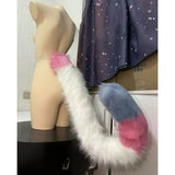 Versatile Tail Cosplay Costume Pink Blue And White Cat's Tail Lolita Prop Halloween Christmas Decoration Party Plush Beast Tail