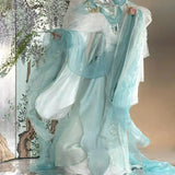 Ashes of the Kingdom‌ Chen Dengshu Wang cosplay costume with antique style embroidery and blue-green printing