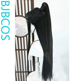 [Styled Wig]Antique Hanfu Male Youth Lang Lace Front Wig Ink Burning Universal Wig Set Half Tie Ponytail