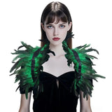 Natural Feather Cape Maleficent Costume Women Gothic Lacing Shawl Shrug Collar Feather Cape Halloween Cosplay Christmas Party