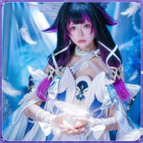 Columbina Hyposelenia Cosplay Costume Game Genshin Impact Women White And Purple Dress Headwear Set Anime Uniform Halloween
