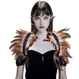 Natural Feather Cape Maleficent Costume Women Gothic Lacing Shawl Shrug Collar Feather Cape Halloween Cosplay Christmas Party