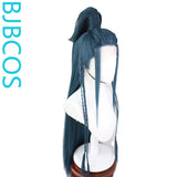 [Styled Wig]Ashes of the Kingdom‌ Ancient style Hanfu Zhang Liao cos three pointed high ponytail blue-green wig set