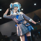 【In Stock】Hoshimachi Suisei Cosplay Costumes Anime VTuber Women Gray Plaid Dress Prop Full Set Uniform Halloween Christmas