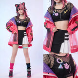 Sengoku Yuno Nakamachi Arale Cosplay Costume Anime BanG Dream Pink Jacket Skirt Yellow Print Skirt Idol Stage Perfromance XS-3XL
