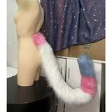 Versatile Tail Cosplay Costume Pink Blue And White Cat's Tail Lolita Prop Halloween Christmas Decoration Party Plush Beast Tail