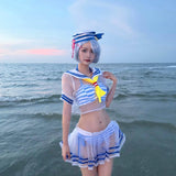 【In Stock】Rem Cosplay Costume Re:Life in A Different World From Zero Women Sexy Summer Beach Mesh Suit Sailor Uniform XS-3XL