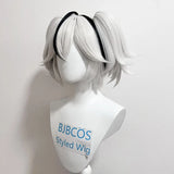 [Styled] Wuthering Waves Camellya Cosplay Wig 30cm Short Hair with Double Ponytail Silver White Black Wig Cosplay Anime Hair